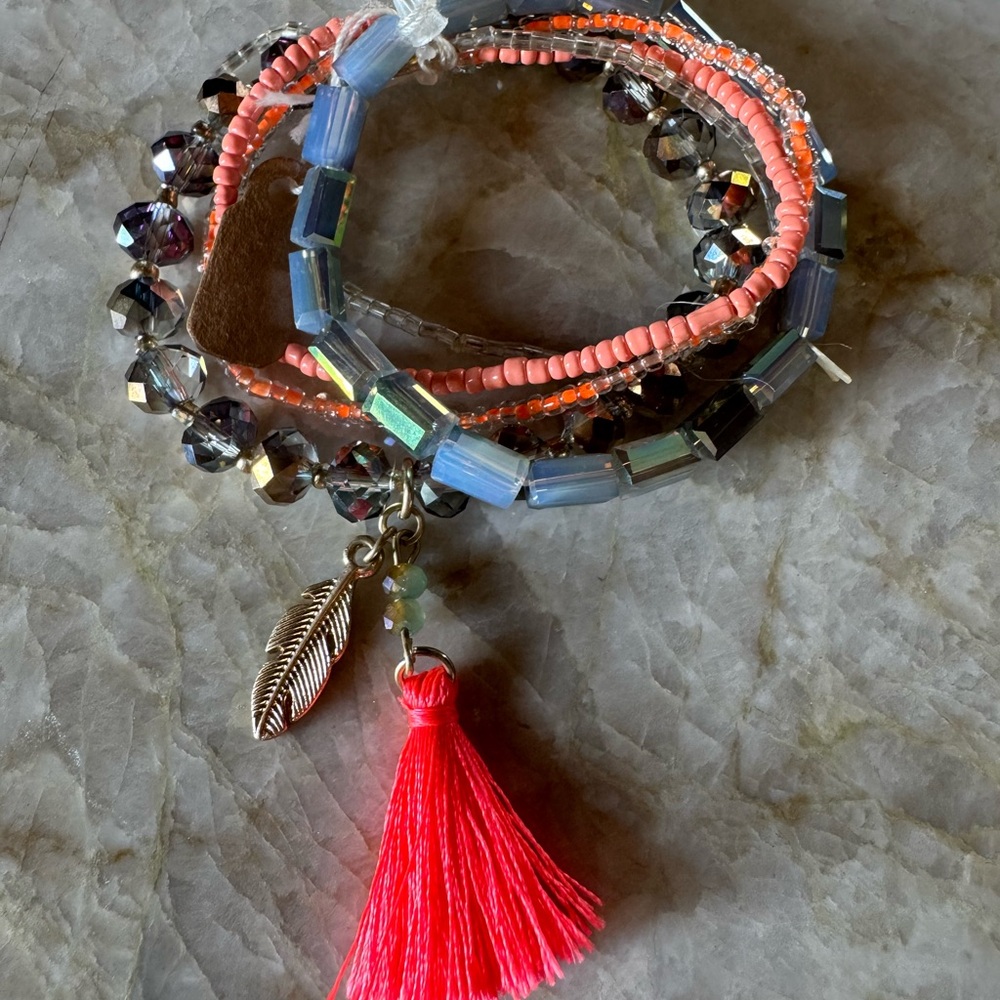 Puravida Colorful Beaded Bracelet Set with Tassel